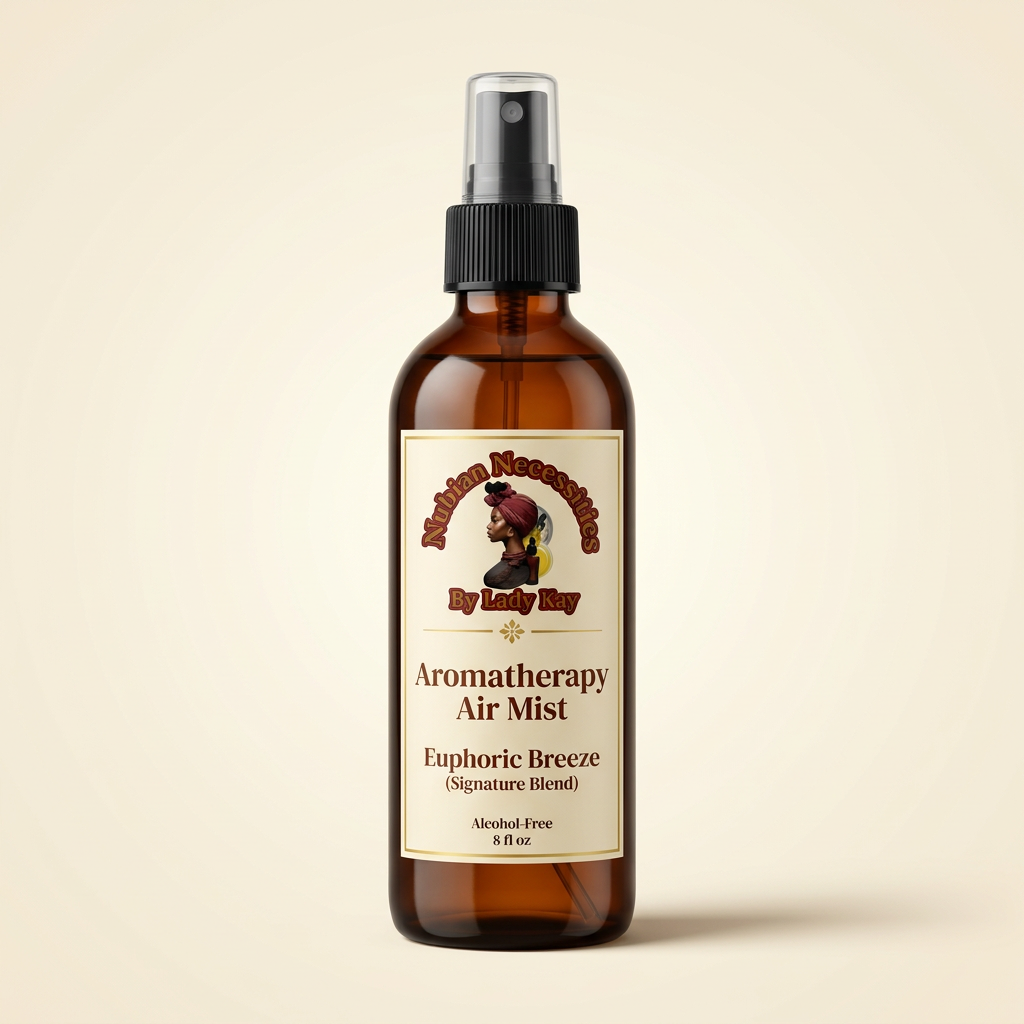 Aromatherapy Air Mist in an amber spray bottle with Euphoric Breeze signature-blend labeling