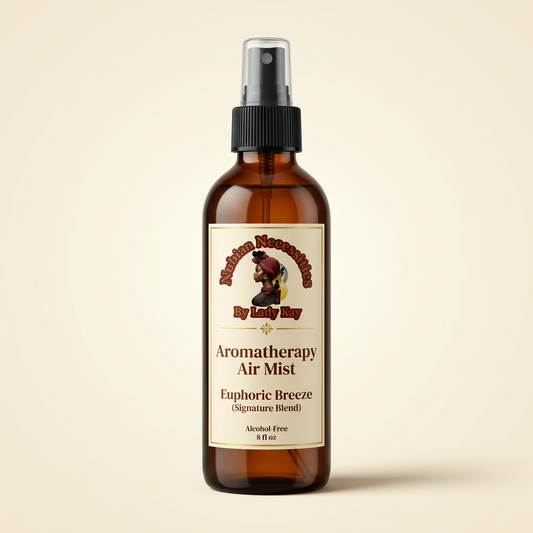Aromatherapy Air Mist in an amber spray bottle with Euphoric Breeze signature-blend labeling