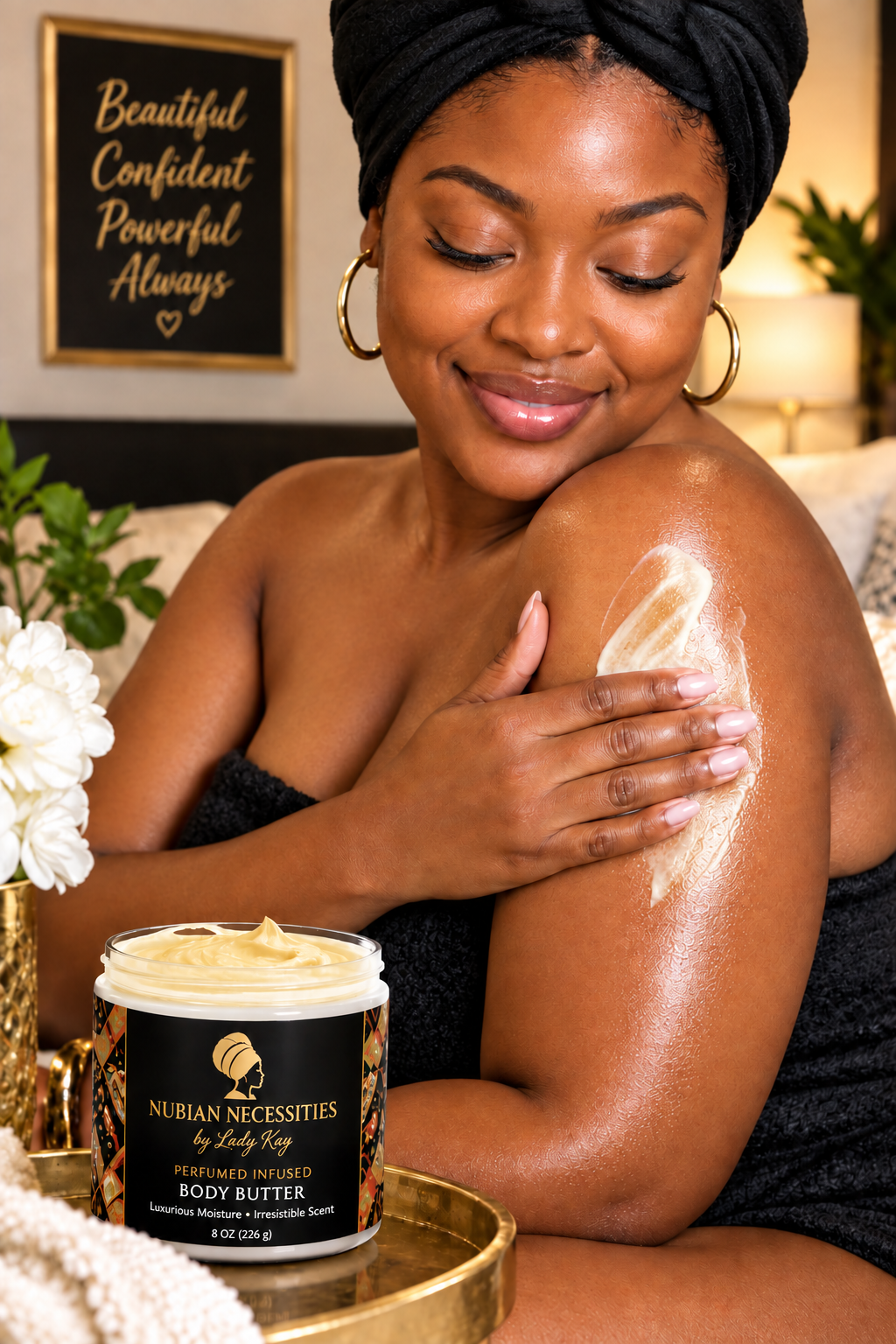 Queen Perfumed Infused Body Butter jar with warm pale yellow shea butter matching the King jar